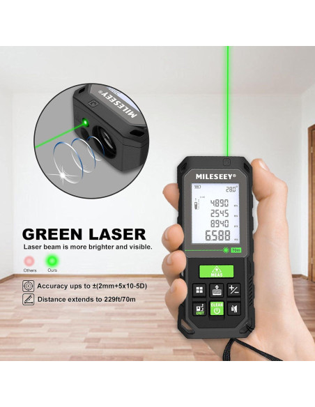 Cinta Métrica Láser MiLESEEY S8GA 70m Haz Verde IP65