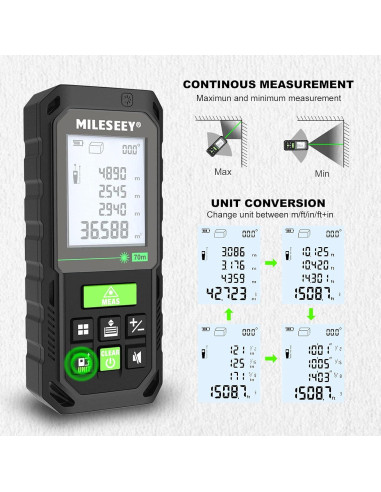 Cinta Métrica Láser MiLESEEY S8GA 70m Haz Verde IP65