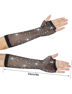 Guantes de Red Largos con Rhinestones para Mujeres - 23 cm 2
