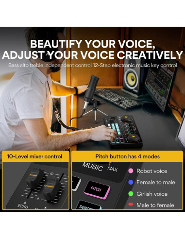 MAONO Mezclador de Audio para Podcast AU-AM200-S1 Todo en Uno