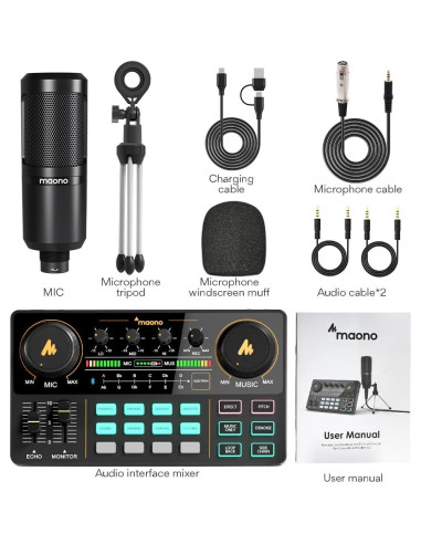 MAONO Mezclador de Audio para Podcast AU-AM200-S1 Todo en Uno