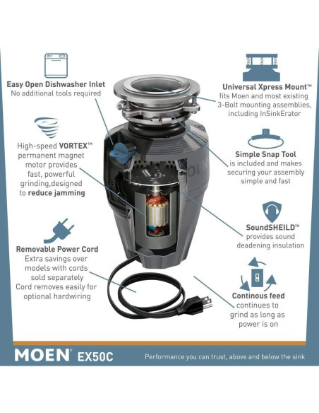Moen EX50C Triturador de Basura 0.5 HP Negro Premium