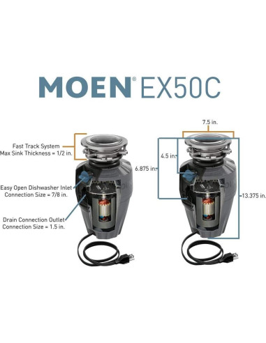 Moen EX50C Triturador de Basura 0.5 HP Negro Premium