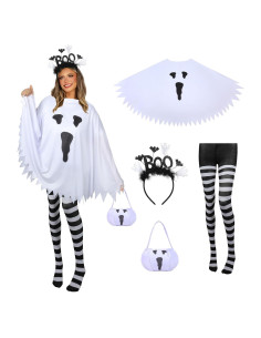 Disfraz de Fantasma Halloween 4 Piezas Mujer - Poncho, Diadema