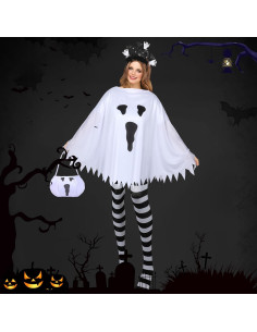 Disfraz de Fantasma Halloween 4 Piezas Mujer - Poncho, Diadema 2