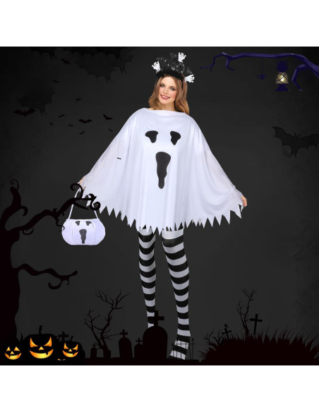 Disfraz de Fantasma Halloween 4 Piezas Mujer - Poncho, Diadema Disfraz de Fantasma Halloween 4 Piezas Mujer - Poncho, Diadema