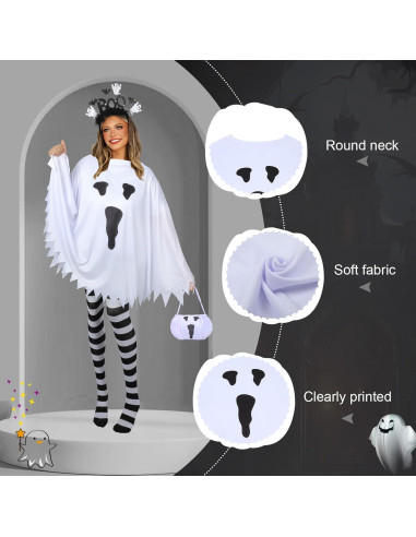 Disfraz de Fantasma Halloween 4 Piezas Mujer - Poncho, Diadema