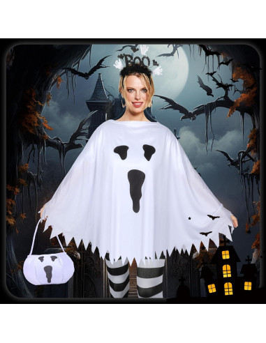 Disfraz de Fantasma Halloween 4 Piezas Mujer - Poncho, Diadema