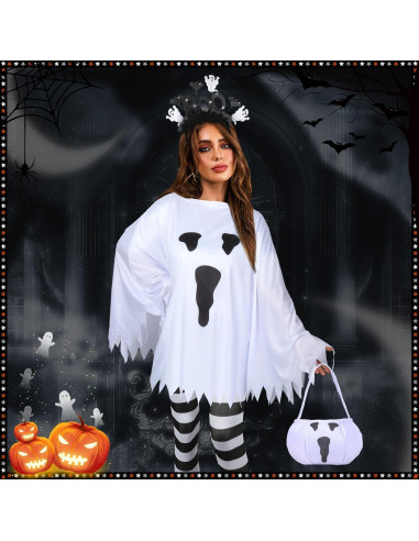 Disfraz de Fantasma Halloween 4 Piezas Mujer - Poncho, Diadema