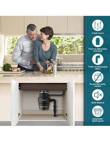 Triturador de Basura Chooba 3/4HP Acero Inoxidable Negro