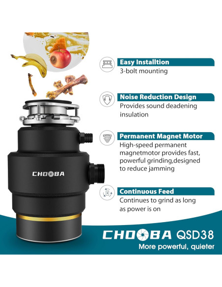 Triturador de Basura Chooba 3/4HP Acero Inoxidable Negro