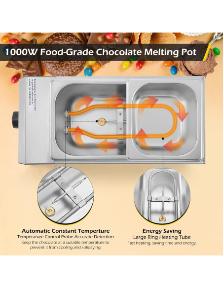 Olla de Chocolate Dyna-Living 2 Tanques 1000W Acero Inoxidable