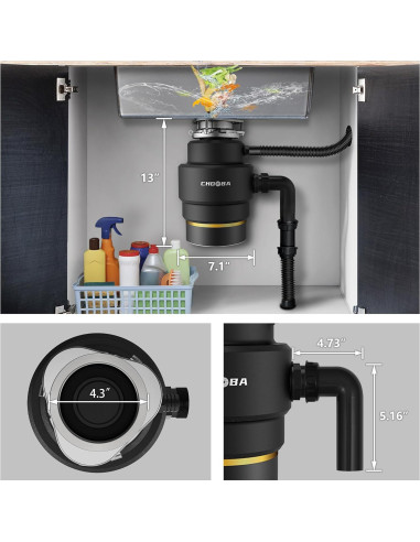 Triturador de Basura Chooba 3/4HP Acero Inoxidable Negro