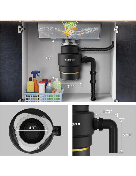 Triturador de Basura Chooba 3/4HP Acero Inoxidable Negro