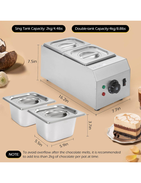 Olla de Chocolate Dyna-Living 2 Tanques 1000W Acero Inoxidable