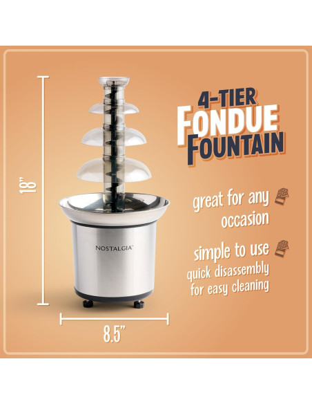 Fuente de Chocolate Eléctrica Nostalgia 4 Niveles Acero Inoxidable
