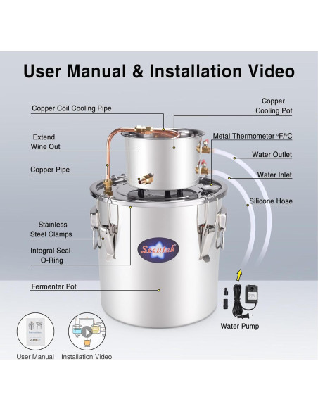 Alambique de Alcohol Seeutek 12L Acero Inoxidable Kit DIY