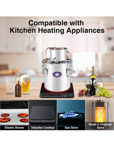 Alambique de Alcohol Seeutek 12L Acero Inoxidable Kit DIY