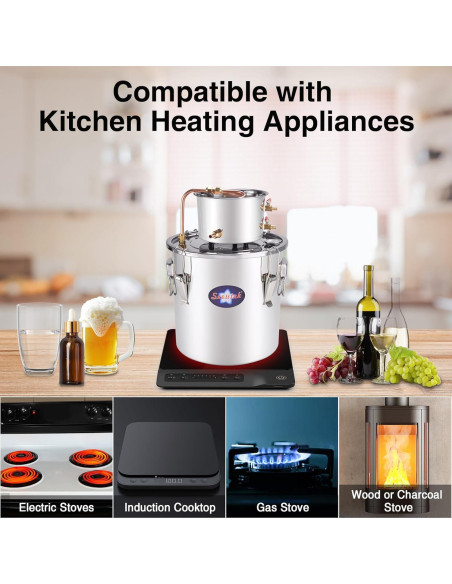 Alambique de Alcohol Seeutek 12L Acero Inoxidable Kit DIY