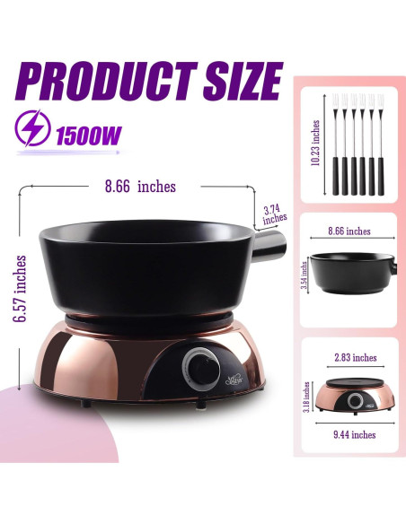 Olla de Fondue Eléctrica Artestia 2QT Cerámica 1500W Negra