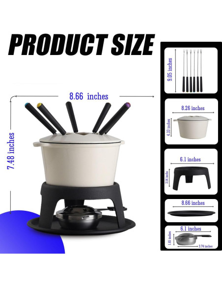 Juego de Fondue Artestia de Hierro Fundido 11 Piezas Blanco