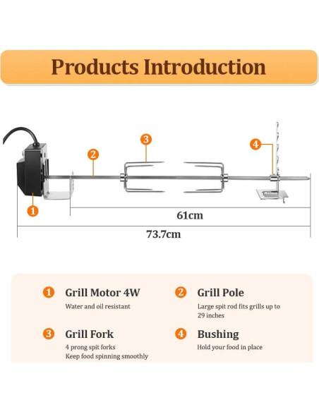 Kit Rotisserie Universal Hzexun 73,66 cm Motor 4W 110V