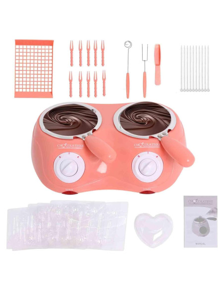 Olla Fondue Eléctrica Mini Rosa para Chocolate y Mantequilla