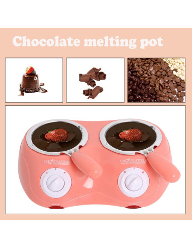 Olla Fondue Eléctrica Mini Rosa para Chocolate y Mantequilla