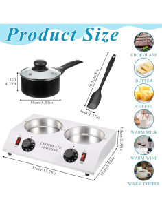 Calentador de Chocolate ROCEEI Doble Olla 35x23 cm con Espátula 2