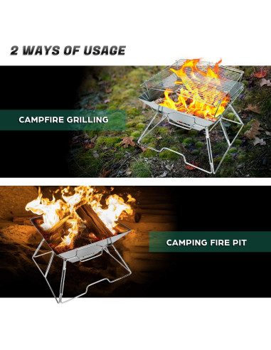 Parrilla Plegable Odoland 31x31 cm Acero Inoxidable Camping