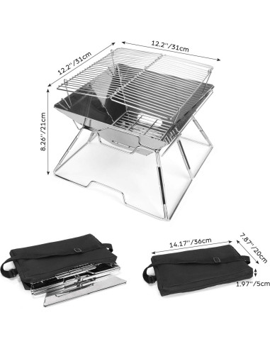 Parrilla Plegable Odoland 31x31 cm Acero Inoxidable Camping