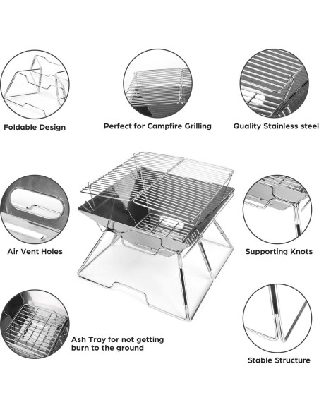 Parrilla Plegable Odoland 31x31 cm Acero Inoxidable Camping