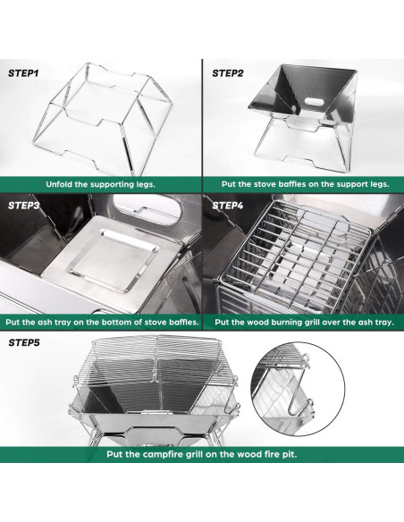 Parrilla Plegable Odoland 31x31 cm Acero Inoxidable Camping