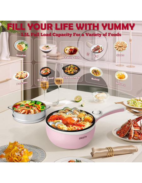 Olla Eléctrica Dezin 1.5L Antiadherente Rosa para Fideos Olla Eléctrica Dezin 1.5L Antiadherente Rosa para Fideos