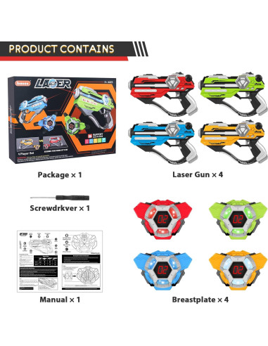 Juego de Laser Tag IVOXEX Set de 4 Pistolas y Chalecos