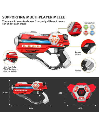 Juego de Laser Tag IVOXEX Set de 4 Pistolas y Chalecos