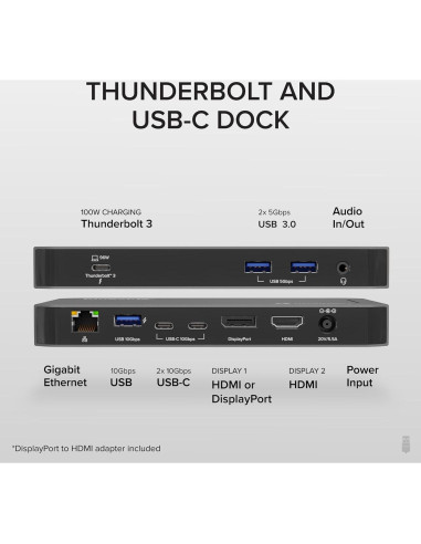 Dock Thunderbolt Plugable TBT3-UDC3 40Gbps 100W Dual HDMI