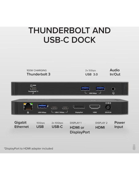 Dock Thunderbolt Plugable TBT3-UDC3 40Gbps 100W Dual HDMI