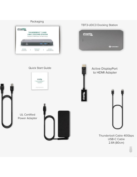 Dock Thunderbolt Plugable TBT3-UDC3 40Gbps 100W Dual HDMI