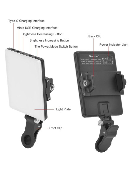 Luz LED Newmowa Recargable con Clip para Teléfono 60 LEDs