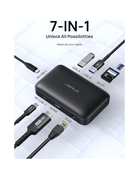 Hub USB C 7-en-1 JSAUX con HDMI 4K y 100W de carga