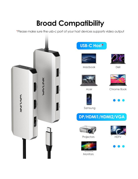 Adaptador USB C a Doble HDMI 4K 60Hz Winstars 7-en-1