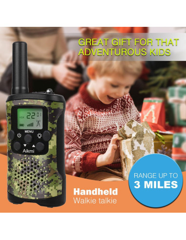 Walkie Talkies Niños Aikmi 22 Canales 4,83 km Camo Verde