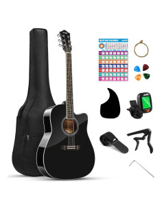 Guitarra Acústica Moukey 104 cm para Principiantes - Negro