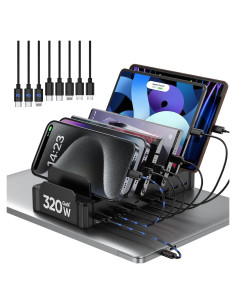 Estación de Carga 320W Zobirez 10 Puertos USB-C Negro