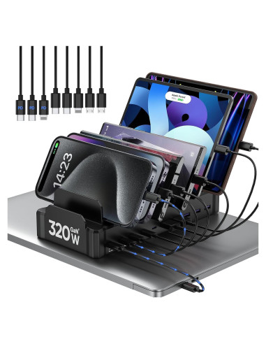 Estación de Carga 320W Zobirez 10 Puertos USB-C Negro