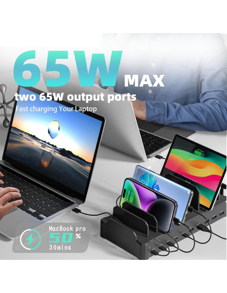 Estación de Carga 320W Zobirez 10 Puertos USB-C Negro