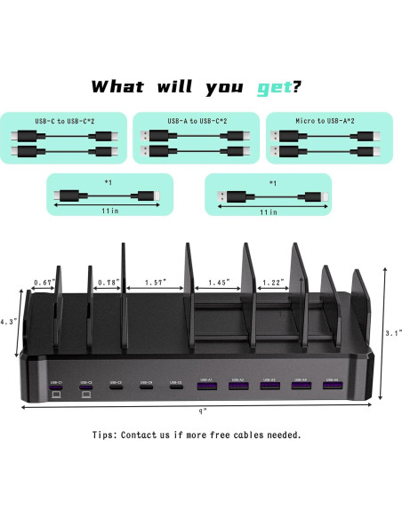 Estación de Carga 320W Zobirez 10 Puertos USB-C Negro