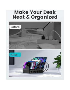 Estación de Carga 50W 6 Puertos USB con 6 Cables - Negro 2