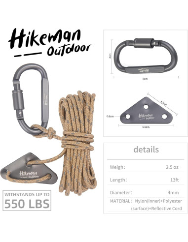 Cuerda de Camping HIKEMAN 4mm Reflectante con Mosquetón